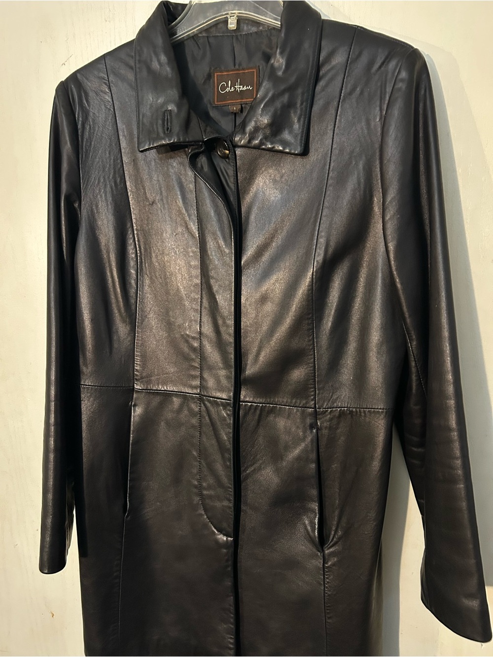 Cole Haan Vintage Black Leather Trench Coat